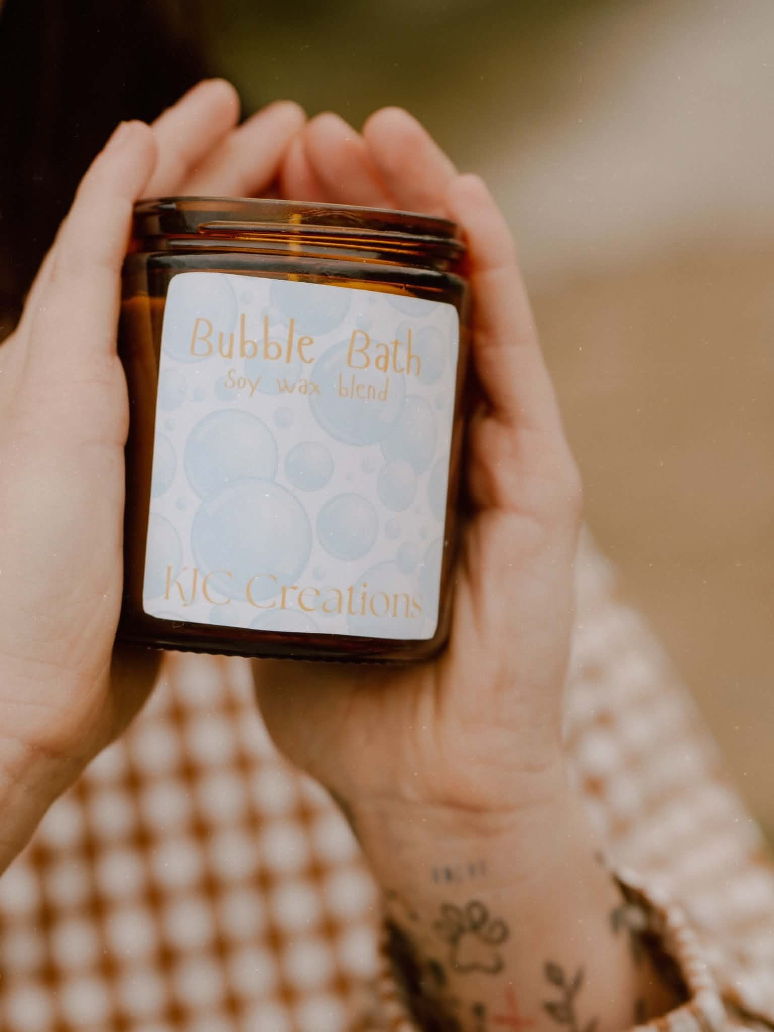 KJC Creations Bubble Bath amber jar soy candle